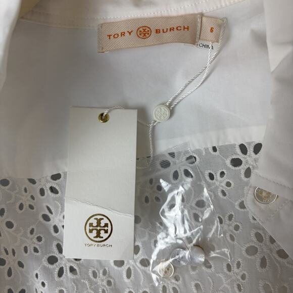 Tory Burch Patchwork Eyelet Dress Size 6 New Ivory White Classic Timeless - Picture 7 of 16